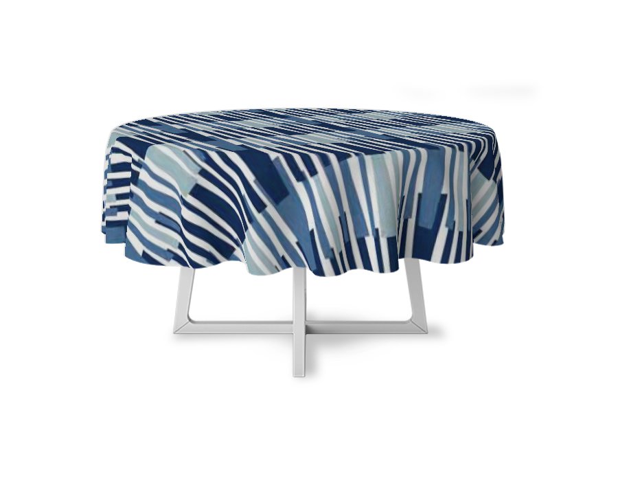 Mantel Redondo RAYA QUEBRADA AZUL (GABARDINA)