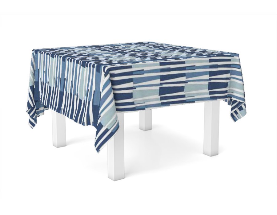 Mantel Cuadrado RAYA QUEBRADA AZUL (GABARDINA)